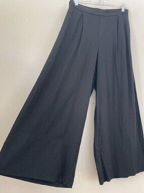 Banana Republic Womens Small Tall Black Wide Leg Crop Pants Linen Blend Pleated